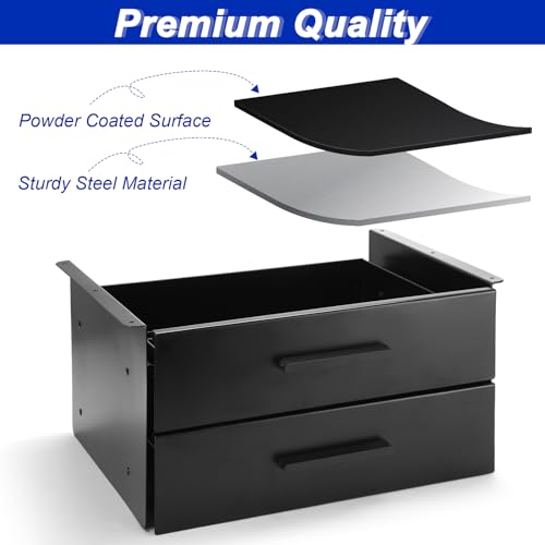 Menkxi Under Desk Drawer Storage 16 x 12 x 8 Inch Pull out Storage Organizer Mounted Metal Sliding Hidden Under Counter Drawer Vertically Stacked for Office Sit Stand Workstation - Image 4