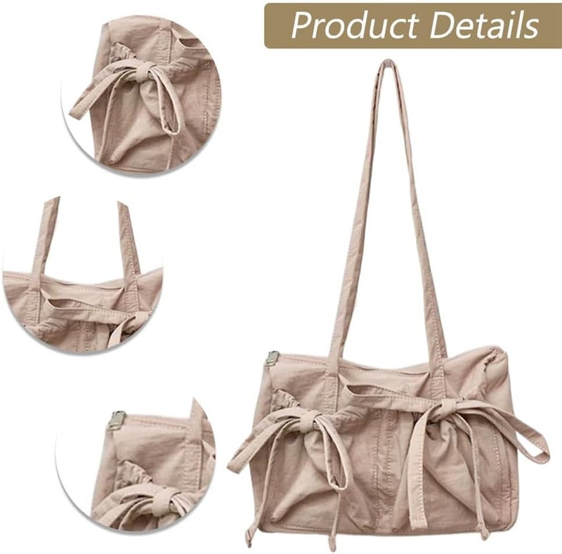 Luckam Aesthetic Shoulder Bag, Japanese Style Nylon Tote Handbag with Cute Bows, Stylish and Elegant Hobo Purse for Women - Image 4