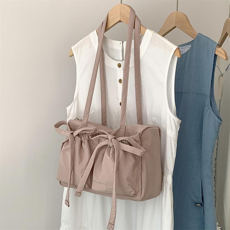 Luckam Aesthetic Shoulder Bag, Japanese Style Nylon Tote Handbag with Cute Bows, Stylish and Elegant Hobo Purse for Women - Image 5