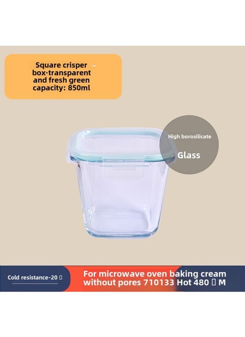Glass Round Soup Bowl Food Grade Sealed Large Capacity High Temperature Resistant Microwave Oven Preservation Box Safety Bowl Suit Lunch Box-Specifications:1 Square Bowl With Airless Lid-Color:Individually Packaged