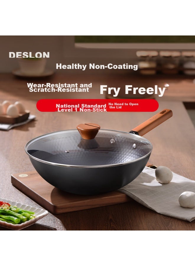 Deslon Dragon Scale Ceramic Cast Iron Wok, Non-coated Non-stick, For Home Use, Flat Bottom, Suitable For Gas Stove And Induction Cooker - Image 1