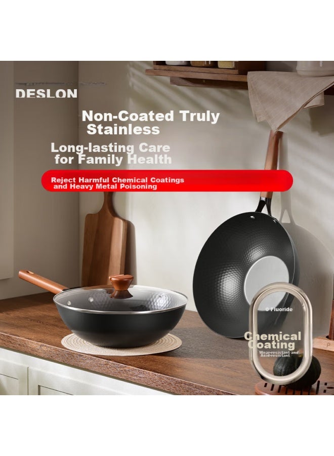 Deslon Dragon Scale Ceramic Cast Iron Wok, Non-coated Non-stick, For Home Use, Flat Bottom, Suitable For Gas Stove And Induction Cooker - Image 3