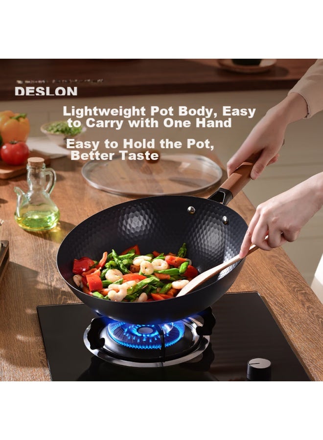 Deslon Dragon Scale Ceramic Cast Iron Wok, Non-coated Non-stick, For Home Use, Flat Bottom, Suitable For Gas Stove And Induction Cooker - Image 4