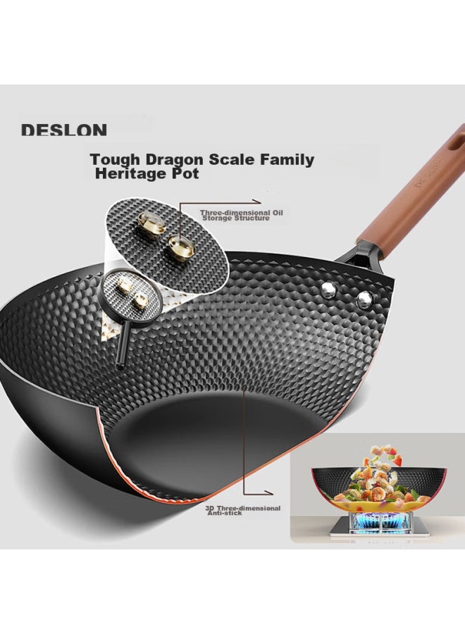 Deslon Dragon Scale Ceramic Cast Iron Wok, Non-coated Non-stick, For Home Use, Flat Bottom, Suitable For Gas Stove And Induction Cooker - Image 5