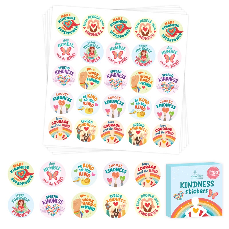 Decorably 1100 Kindness Stickers for Kids Bulk 44 Sheets with 10 Colorful Designs for Classroom Activities Positive Reinforcement Arts Crafts Scrapbooking Gift - Image 2