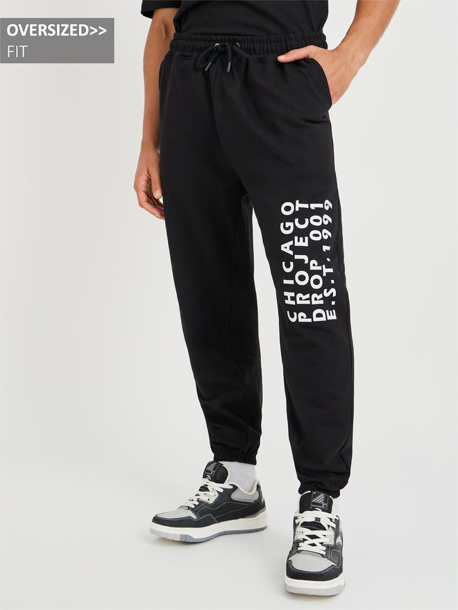Styli Styli Oversized Cotton Terry Jogger with Print Detail  - Image 1