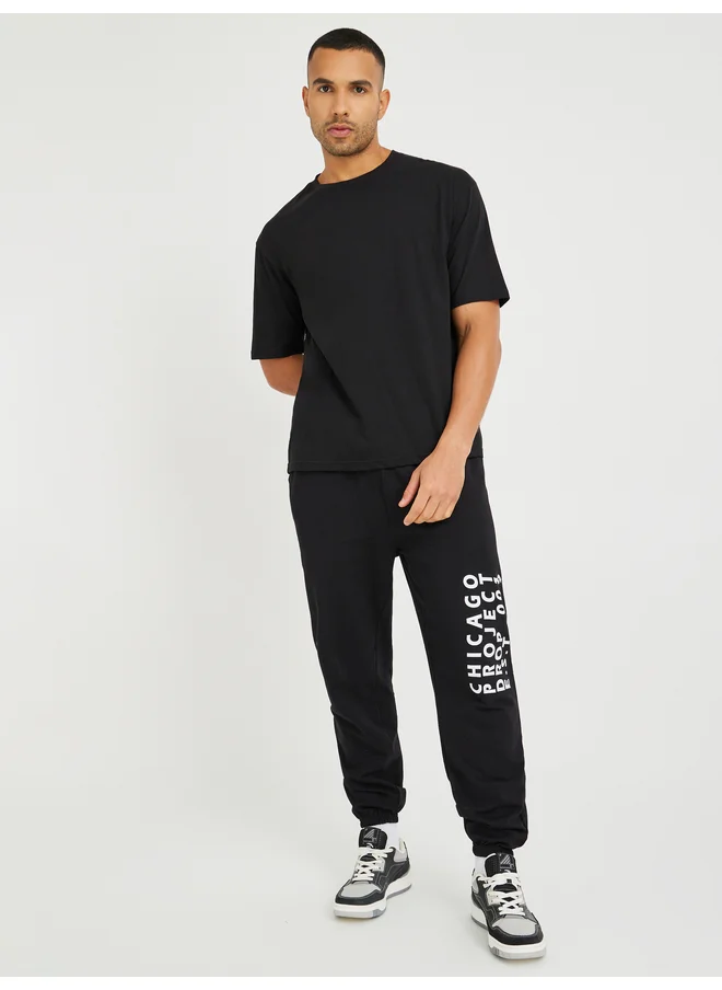 Styli Styli Oversized Cotton Terry Jogger with Print Detail