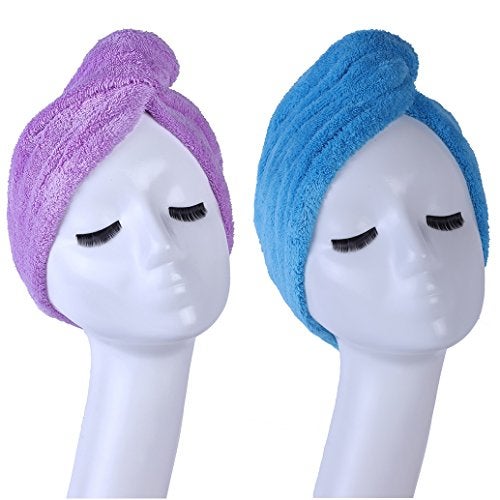 YYXR Microfiber Hair Turban Towel Wrap - Super Absorbent Drastically Reduce Hair Drying Time(2 Pack Puple & Blue) - Image 1