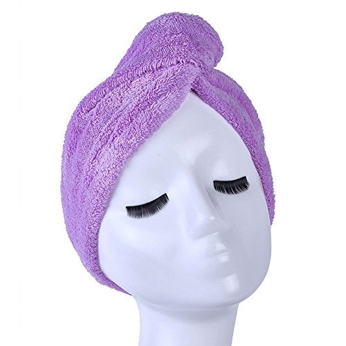 YYXR Microfiber Hair Turban Towel Wrap - Super Absorbent Drastically Reduce Hair Drying Time(2 Pack Puple & Blue) - Image 2
