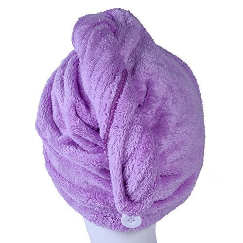 YYXR Microfiber Hair Turban Towel Wrap - Super Absorbent Drastically Reduce Hair Drying Time(2 Pack Puple & Blue) - Image 3