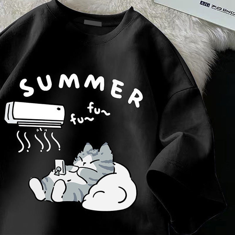 150Kg Plus Size Round Neck Printed Short Sleeve T-Shirt Couple Outfit Cute Easiest For Match Casual Top Trendy - Image 4