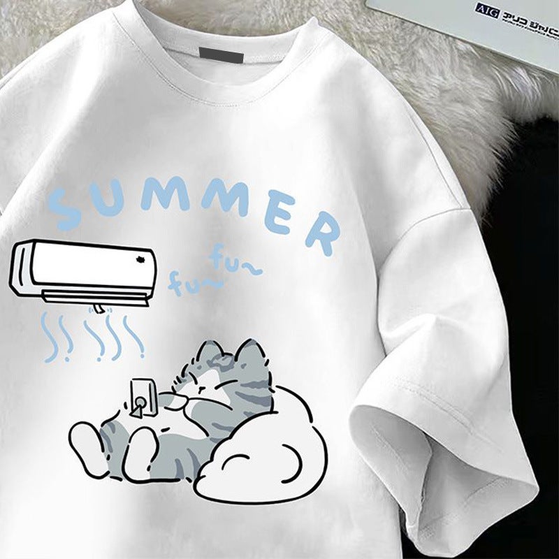 150Kg Plus Size Round Neck Printed Short Sleeve T-Shirt Couple Outfit Cute Easiest For Match Casual Top Trendy - Image 3