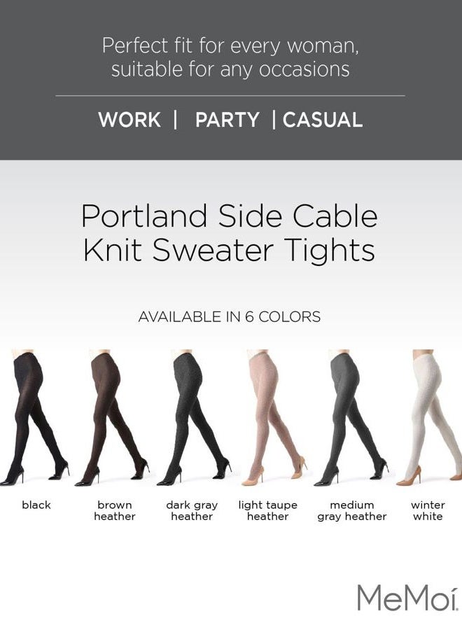 MeMoi Portland Side Cable Knit Cotton Tights for Women, Cozy and Warm Sweater Tights - Sizes Small to X-Large, Light Taupe Heather, L-XL - Image 2