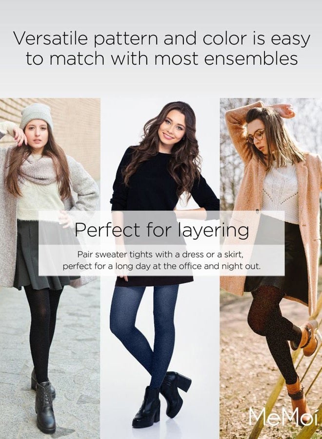 MeMoi Portland Side Cable Knit Cotton Tights for Women, Cozy and Warm Sweater Tights - Sizes Small to X-Large, Light Taupe Heather, L-XL - Image 5