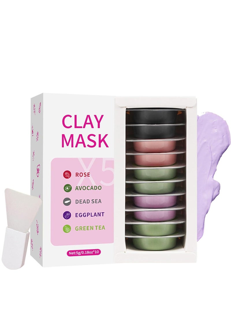 X5 Clay Face Mask - Deep Cleansing & Hydrating with Avocado, Dead Sea Minerals, Rose, Eggplant, & Green Tea Extracts, Ideal for All Skin Types, 10 Individual Packs for a Refreshing Skincare Routine - Image 1