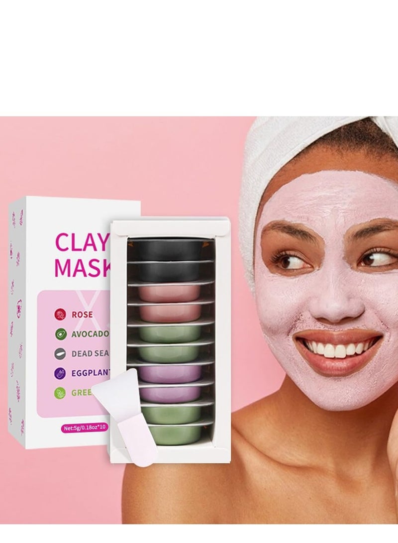 X5 Clay Face Mask - Deep Cleansing & Hydrating with Avocado, Dead Sea Minerals, Rose, Eggplant, & Green Tea Extracts, Ideal for All Skin Types, 10 Individual Packs for a Refreshing Skincare Routine - Image 2