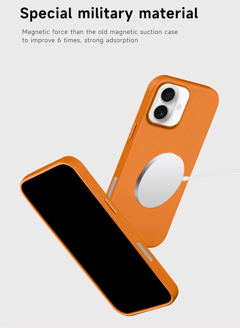 Wtech Apple iPhone 17 5G 2025 Luxury Leather Magnetic Wireless Charging Case Original MagSafe Shockproof Case Cover (MCMPMN) - Orange - Image 3