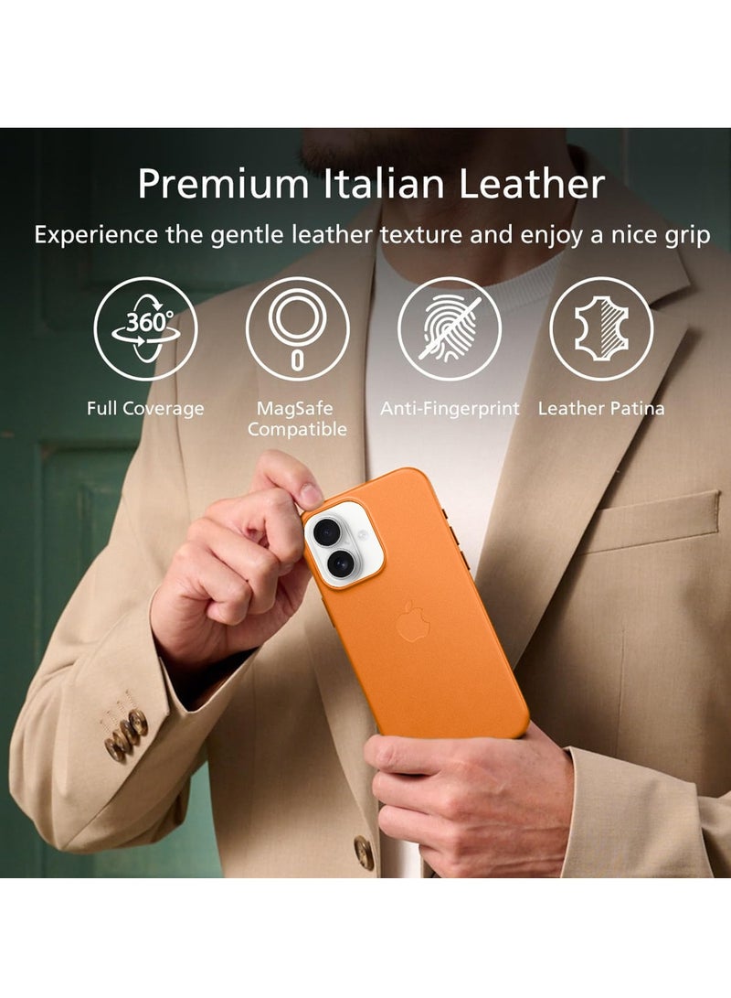 Wtech Apple iPhone 17 5G 2025 Luxury Leather Magnetic Wireless Charging Case Original MagSafe Shockproof Case Cover (MCMPMN) - Orange - Image 4