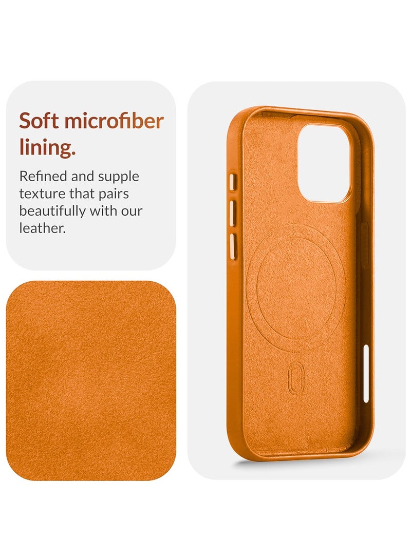 Wtech Apple iPhone 17 5G 2025 Luxury Leather Magnetic Wireless Charging Case Original MagSafe Shockproof Case Cover (MCMPMN) - Orange - Image 2