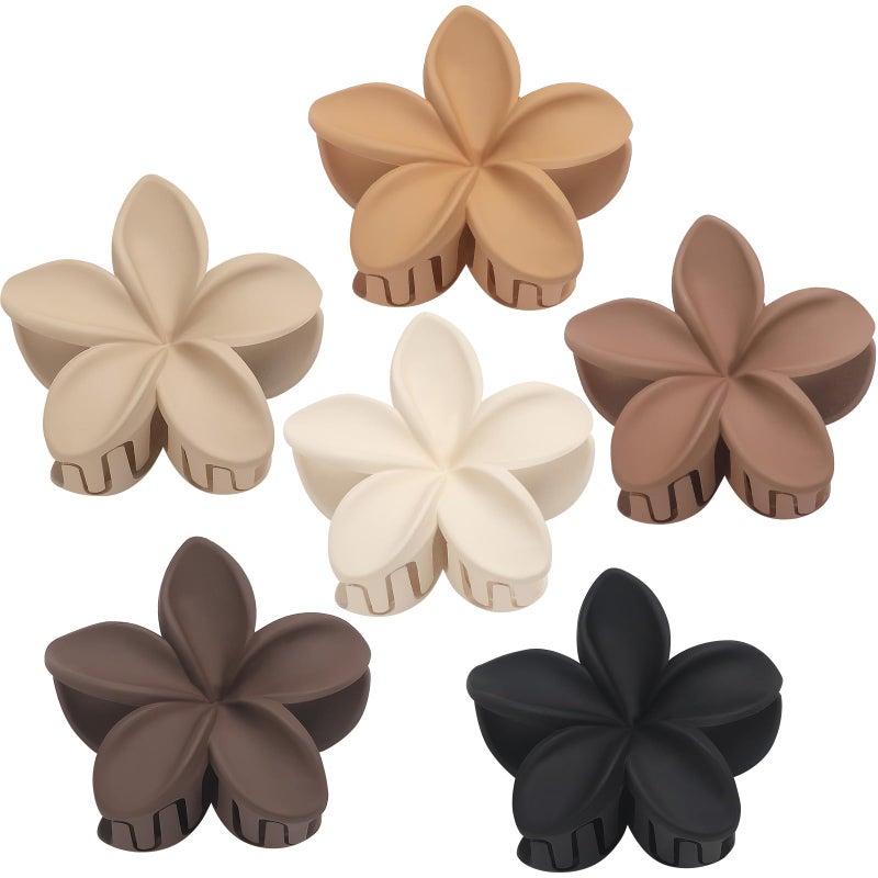 Sisiaipu Hawaiian Plumeria Flower Claw Hair Clips  6 Pcs Large for Thick Hair and Thin for Beach Hair Accessories for Women and Girls  Khaki