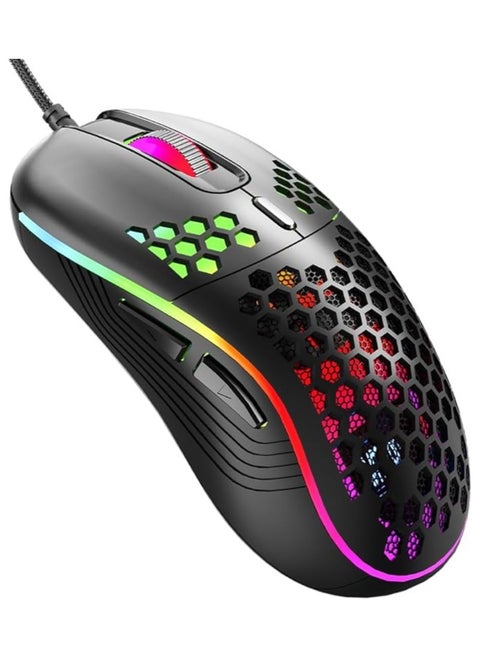 ماوس ألعاب سلكي، 4 نقاط لكل بوصة قابلة للتعديل حتى 7200، إضاءة خلفية RGB، ماوس كمبيوتر USB خفيف الوزن ومريح مع مستشعر بصري عالي الدقة للكمبيوتر الشخصي، ماك، الكمبيوتر المحمول أسود