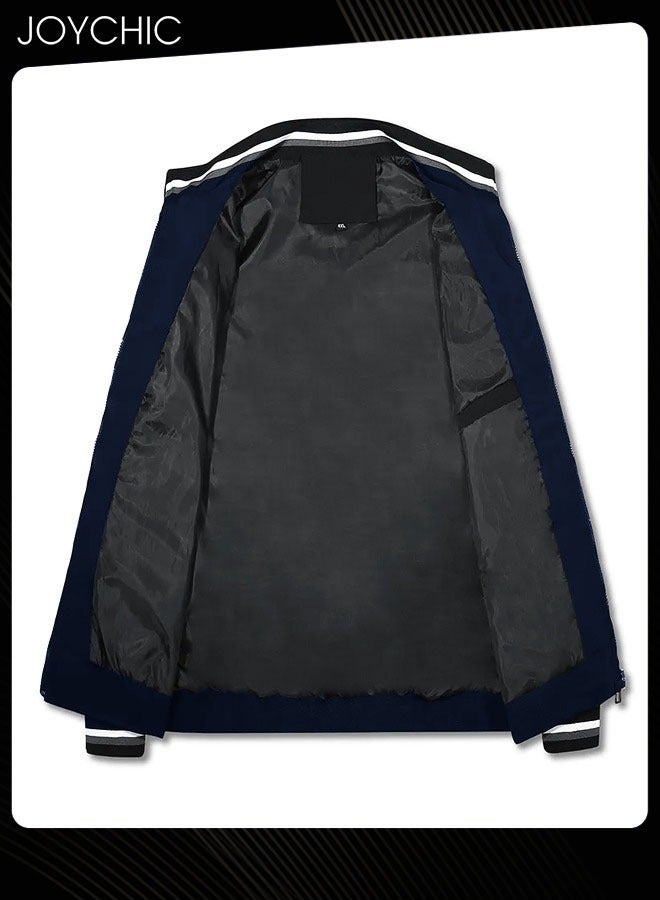 Joychic جاكيت خفيف الوزن بلون صلب غير رسمي لخريف وشتاء للرجال من القطن المخملي مقاوم للرياح ومضاد للماء دافئ بسحاب أزرق في الهواء الطلق - Image 3