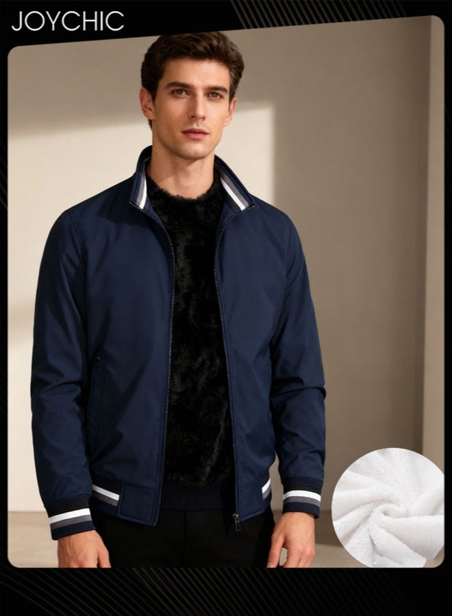 Joychic جاكيت خفيف الوزن بلون صلب غير رسمي لخريف وشتاء للرجال من القطن المخملي مقاوم للرياح ومضاد للماء دافئ بسحاب أزرق في الهواء الطلق - Image 1