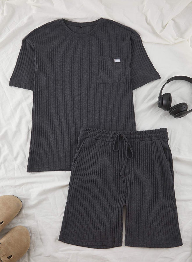 trendyol Anthracite Oversize Fit Ribbed Knitted Shorts Pajama - Image 2