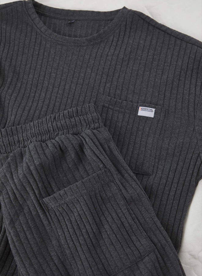 trendyol Anthracite Oversize Fit Ribbed Knitted Shorts Pajama - Image 4