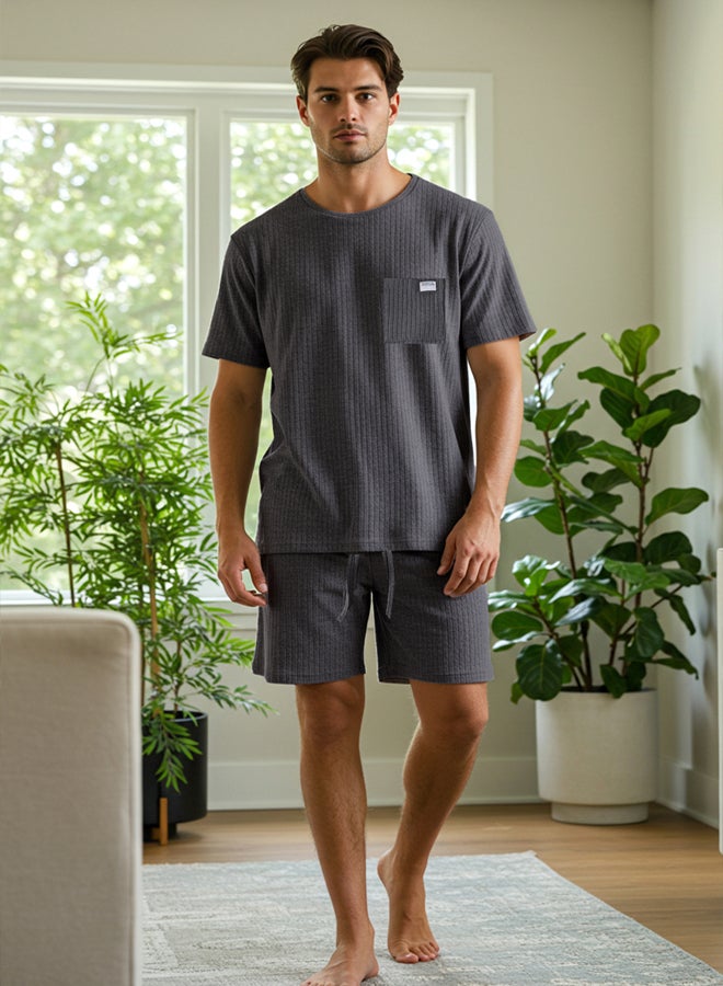 trendyol Anthracite Oversize Fit Ribbed Knitted Shorts Pajama - Image 1