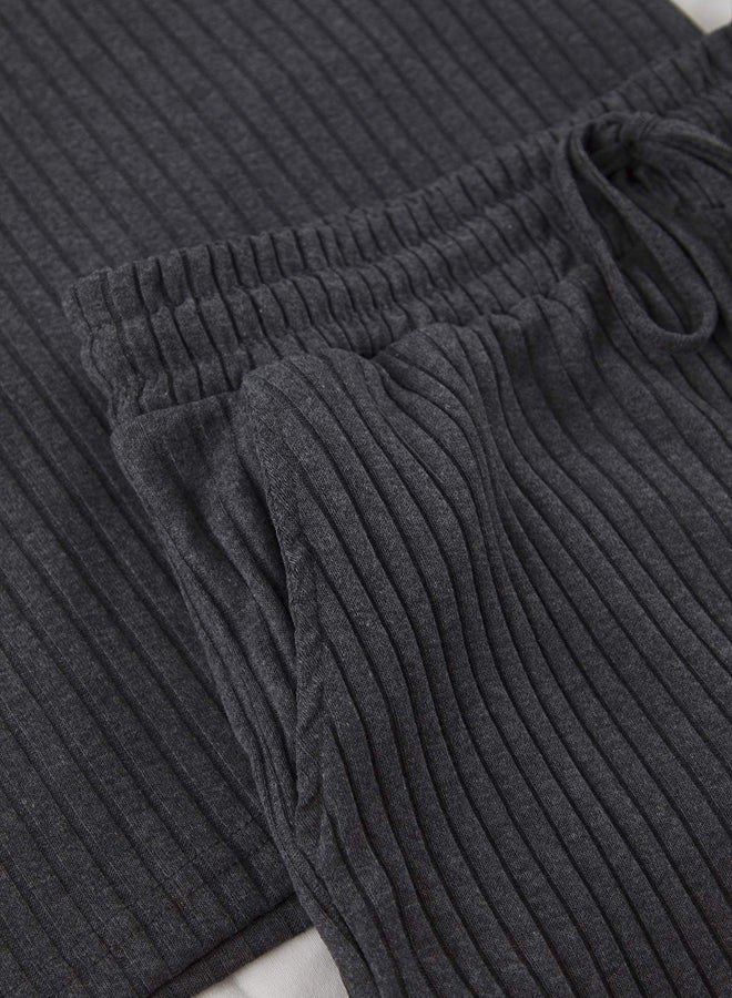 trendyol Anthracite Oversize Fit Ribbed Knitted Shorts Pajama - Image 3