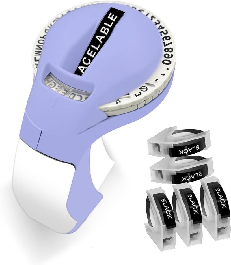 ACETONER Embossing Label Maker Machine with Tapes, Portable Retro Embossed Label Maker Writer, Mini Embosser Label Maker with 5 Black Rolls Embossing Label Tapes (Purple) - Image 1