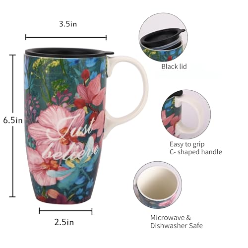 Topadorn Ceramic Coffee Cup 17 Oz Tall Ceramic Mug with Lid and Color Box, Perfect for Coffee and Tea, Just Believe - Image 5