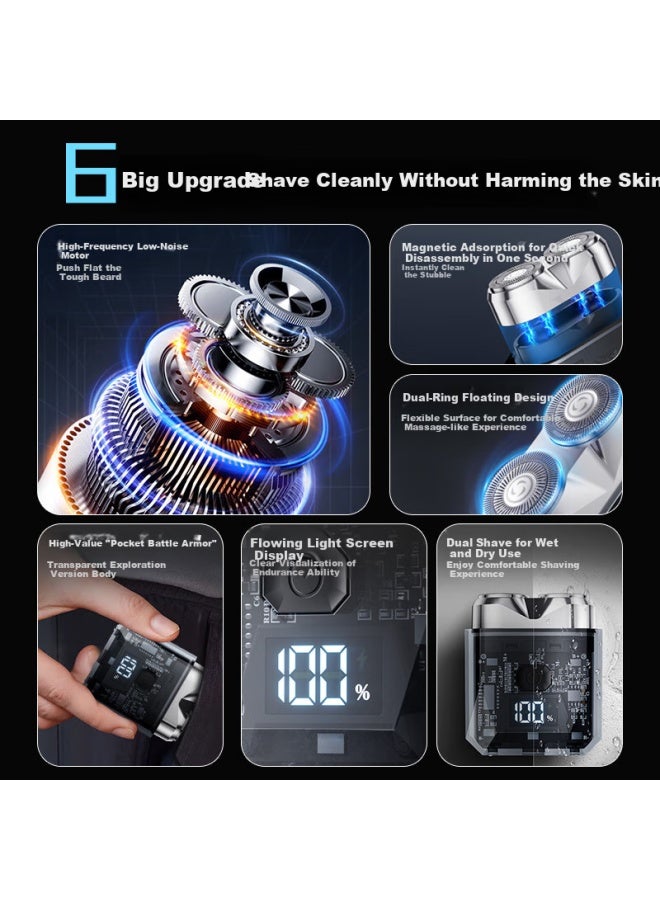 Aux Electric Shaver For Men, Black Warrior  Latest Model, Portable Dual-engine Rotary Mecha-style Razor, Fully Washable, Compact Mini Birthday Gift For Boyfriend - Image 1