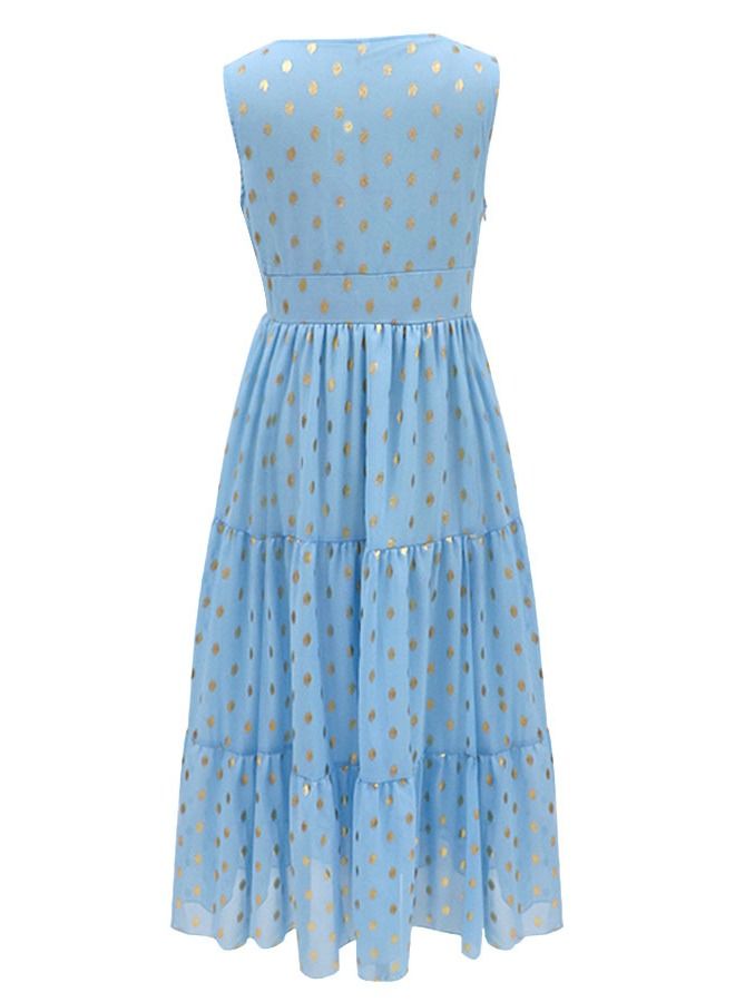 Loquat Deep V Pleated Dress Blue  - Image 2
