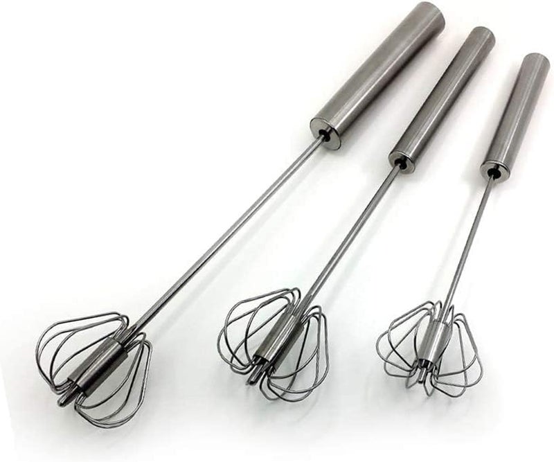 Fnoko Stainless Steel Semi-automatic Egg Whisk - 3PCS Hand Push Rotary Whisk Blender - Image 1