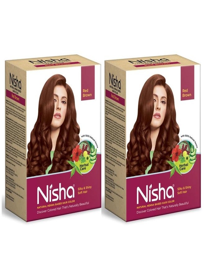 نيشا مسحوق الحناء الطبيعي من نيشا لتلوين الشعر، لون بني محمر شبه دائم، صبغة شعر عشبية مرطبة لشعر ناعم ولامع كالحرير للرجال والنساء 90 غرام (عبوة من قطعتين) - Image 1