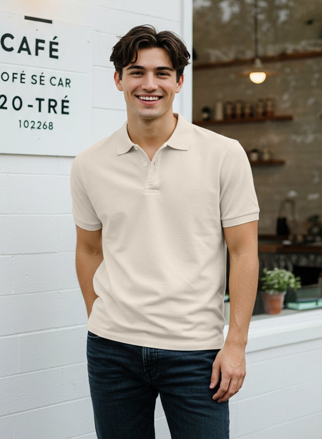 trendyol Stone Regular/Normal Fit Basic 100% Cotton Single Jersey Short Sleeve Polo Neck T-Shirt - Image 1