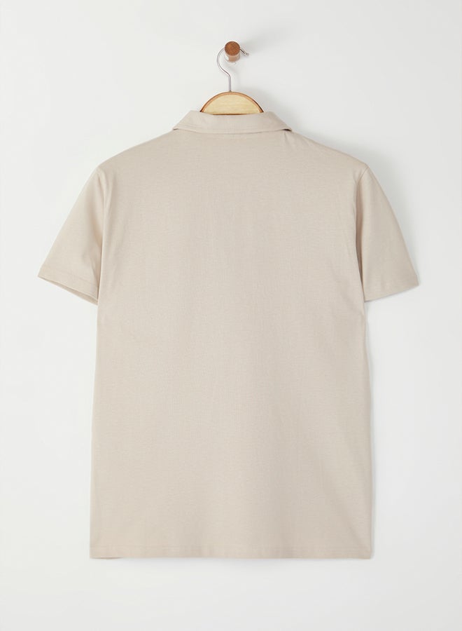 trendyol Stone Regular/Normal Fit Basic 100% Cotton Single Jersey Short Sleeve Polo Neck T-Shirt - Image 4