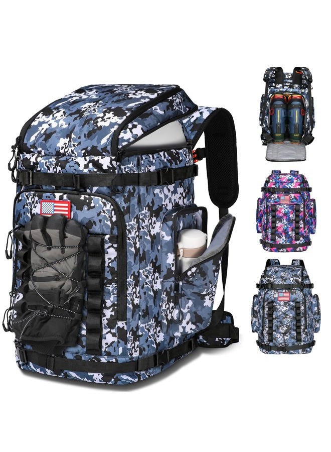 masterwow Ski Boot Bag Backpack, 60L Ski Boot Bag Waterproof Travel Backpack for Ski Snowboard Boot and Helmet (Blue Camo) - Image 1