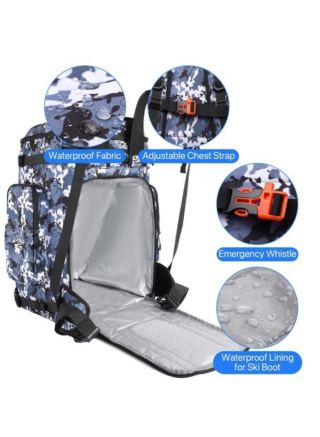 masterwow Ski Boot Bag Backpack, 60L Ski Boot Bag Waterproof Travel Backpack for Ski Snowboard Boot and Helmet (Blue Camo) - Image 4