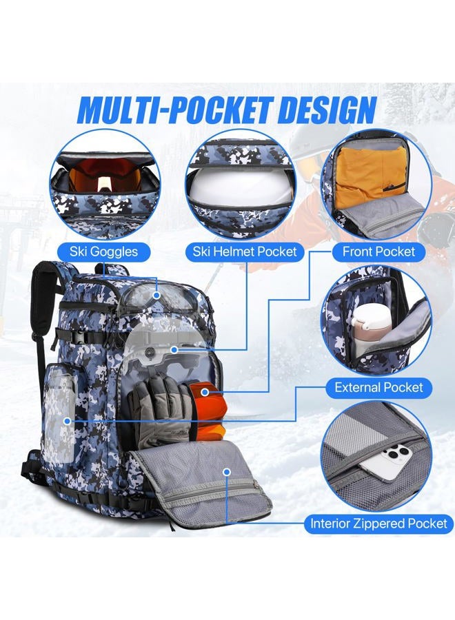 masterwow Ski Boot Bag Backpack, 60L Ski Boot Bag Waterproof Travel Backpack for Ski Snowboard Boot and Helmet (Blue Camo) - Image 3