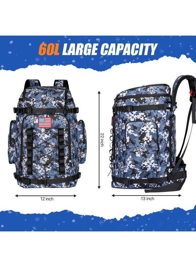 masterwow Ski Boot Bag Backpack, 60L Ski Boot Bag Waterproof Travel Backpack for Ski Snowboard Boot and Helmet (Blue Camo) - Image 5