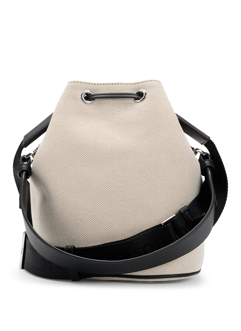 BOSS Textured bucket bag with faux-leather pouch