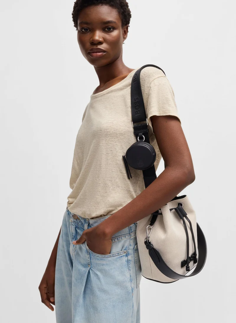 BOSS Textured bucket bag with faux-leather pouch