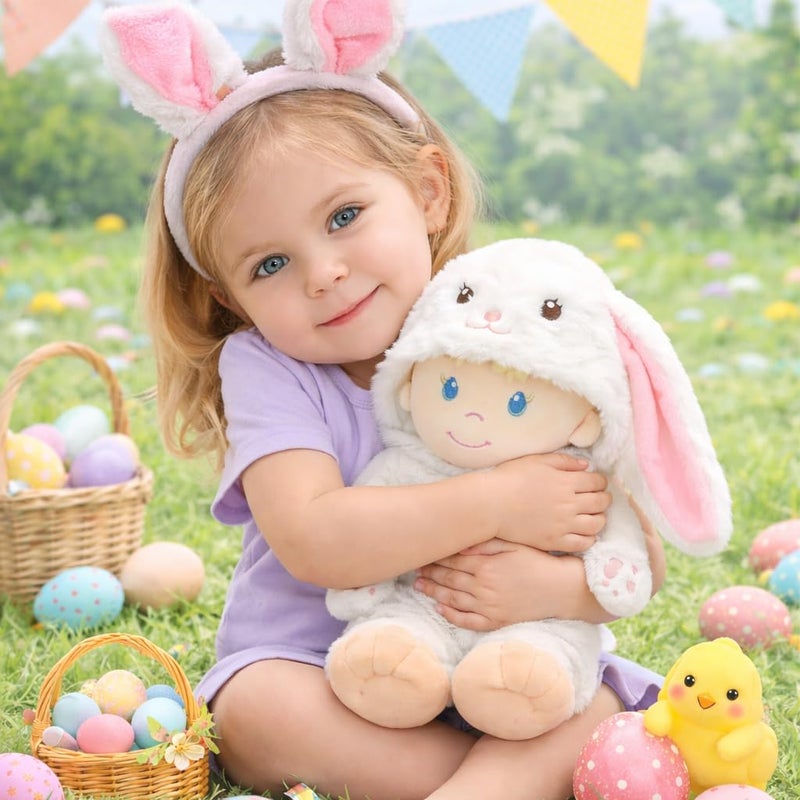 June Garden 12" Sweet Dolly Snowbun - Stuffed Ultra Soft Baby Doll for Birth and Up - Bunny Outfit - Image 3
