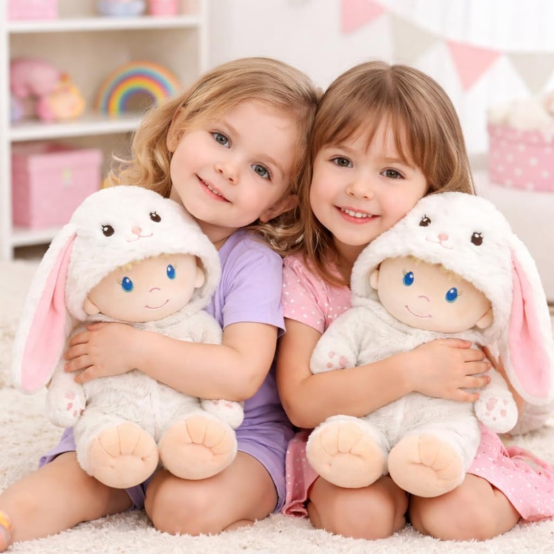 June Garden 12" Sweet Dolly Snowbun - Stuffed Ultra Soft Baby Doll for Birth and Up - Bunny Outfit - Image 4