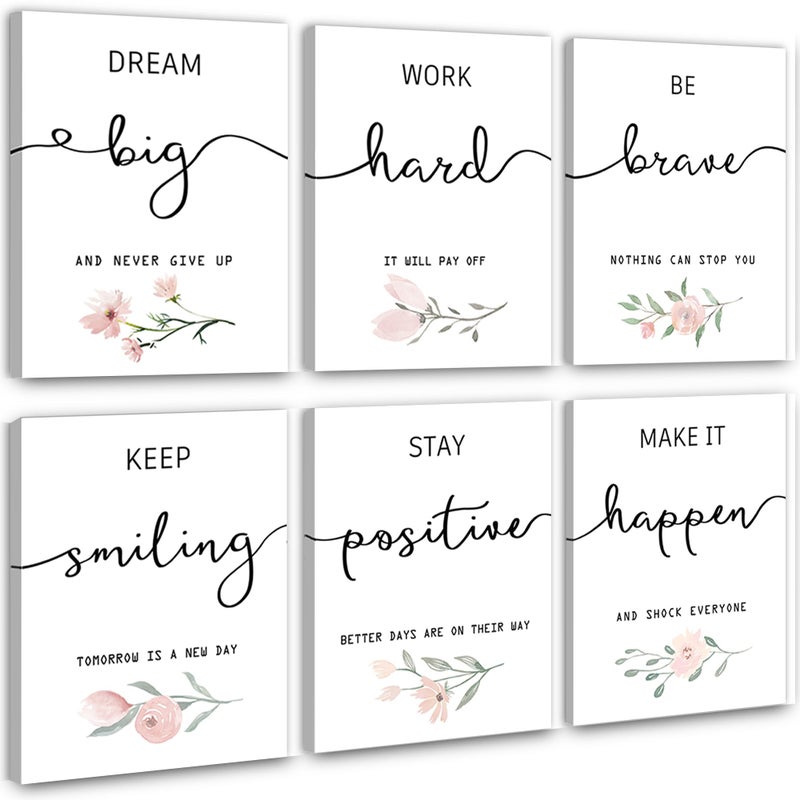 Howwii Inspirational Wall Art for Bedroom, Motivational Office Wall Art Decor, Framed Canvas Wall Art for Women, Girls, Positive Affirmations Quotes Prints, Set of 6PCS, 8"x10", FRAMED - Image 1
