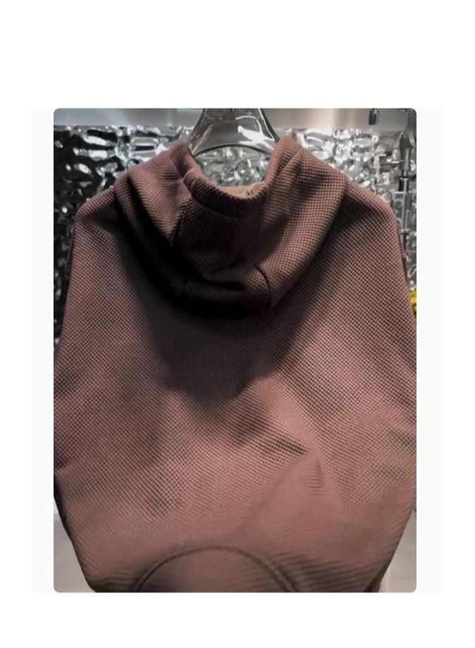 Men's Knitted Patchwork Fashionable Temperament Versatile Long Sleeved Hooded Sweatshirt  - Image 2