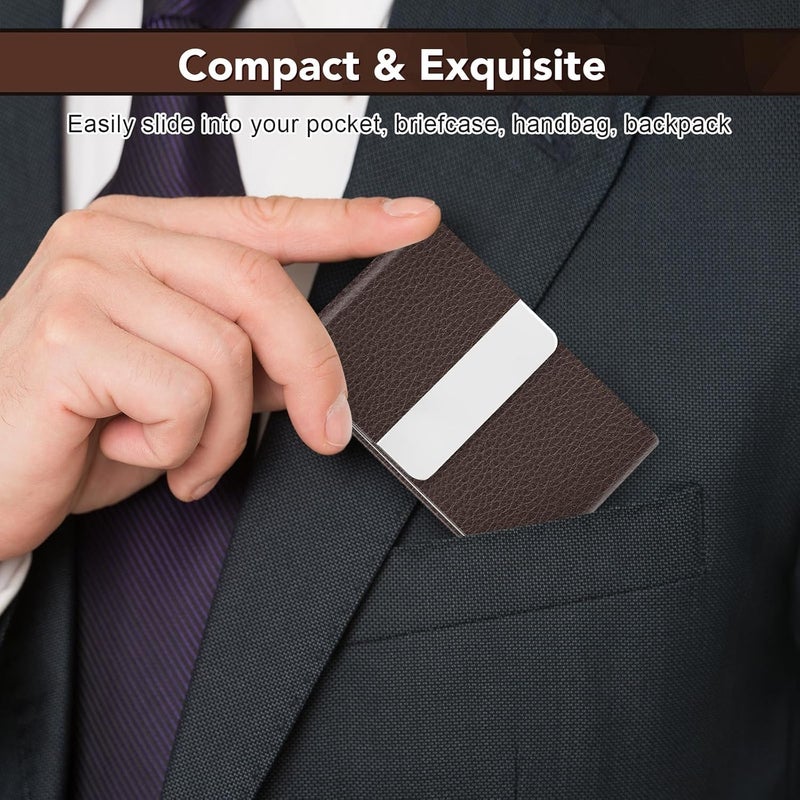 DMFLY Business Card Holder with Ultra Slim Design, Business Card Case with Premium PU Leather, Suit Pocket Metal Card Holder for Women/Men, Magnetic Closure Quick Access Cards - Image 2